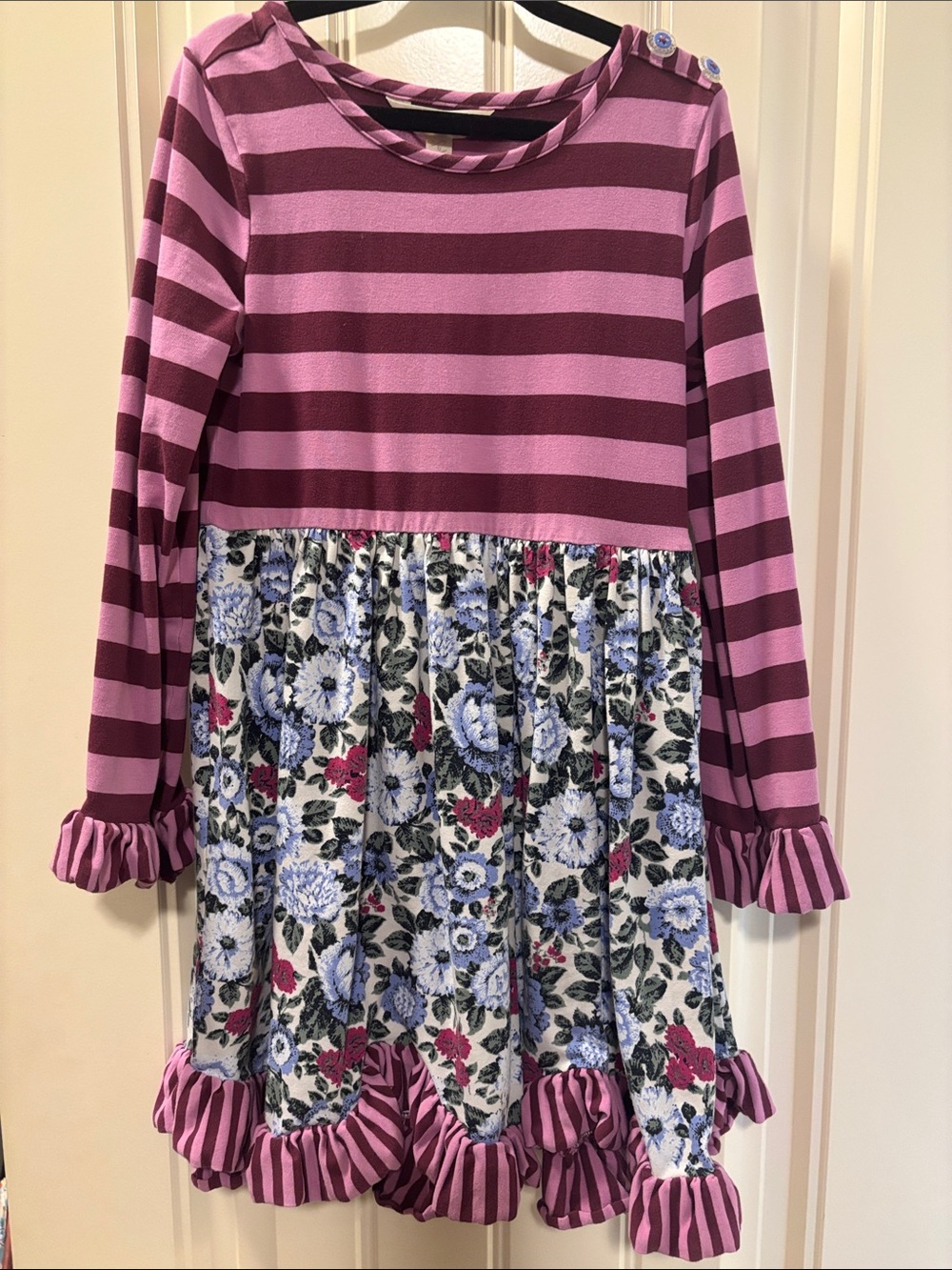 Matilda Jane Purple & Dark Purple Striped Floral Ruffle Dress